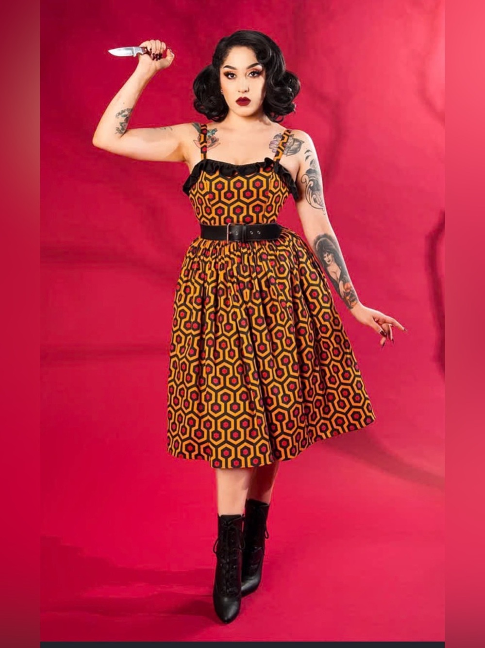 Pinup Couture Belladonna Swing Dress In Hotel Hexagon Size XS NWT Shining